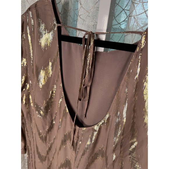 Gianni‎ Bini Metallic Silk Blend Shift Dress Brown Size Large - Picture 4 of 7